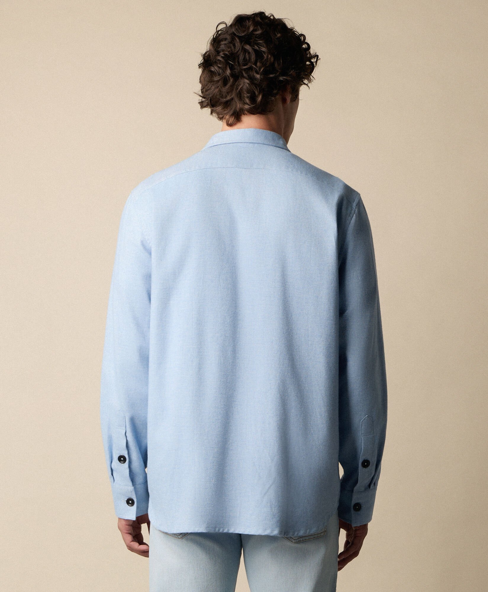 Cotton Flannel Overshirt with Flap Pockets