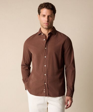 Brooks Brothers Slim Fit Cotton Corduroy Shirt with Spread Collar Brown