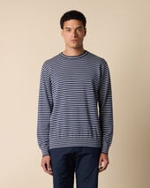 Brooks Brothers Striped Cotton-Silk-Linen Crewneck Blue