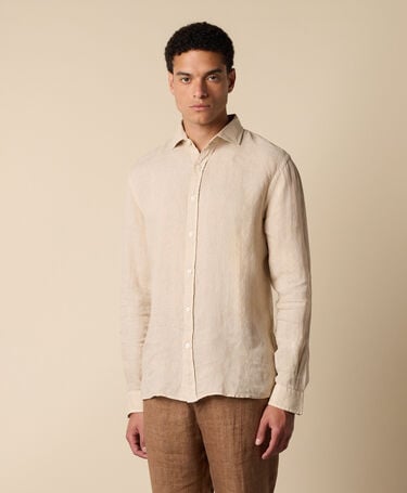 Brooks Brothers Slim Fit Linen Shirt with Spread Collar Beige