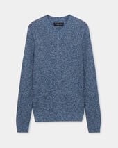 Brooks Brothers Cotton-Linen V-Neck Mouliné Sweater Denim