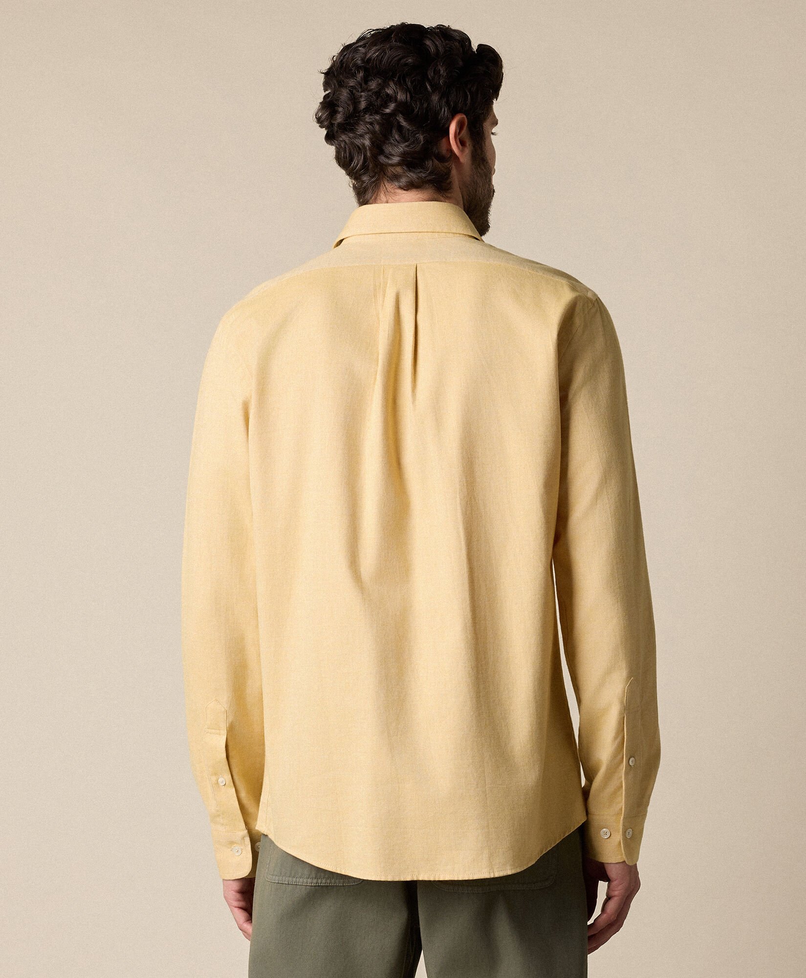 Slim Fit Melange Cotton Flannel Shirt with Spread Collar