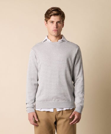 Brooks Brothers Striped Cotton-Silk-Linen Crewneck Grey
