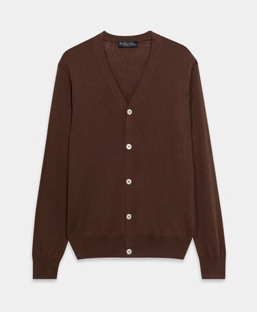 Brooks Brothers V-Neck Cotton-Linen Cardigan Rust