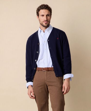 Brooks Brothers Lambswool Cardigan with Logo Navy