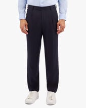 Brooks Brothers Navy Blue Wool Blend Regular Fit Trousers with Pleats Navy