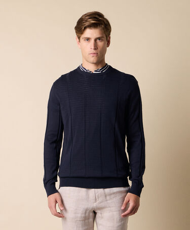 Brooks Brothers Maglia Girocollo in Cotone-Lino Blu Marino