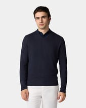 Brooks Brothers Organic Cotton-Linen V-Neck Sweater Navy
