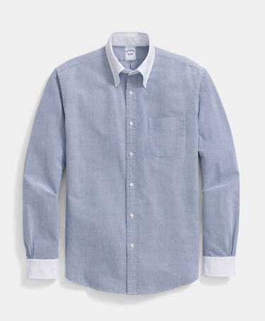Brooks Brothers Regular Fit Washed Oxford Shirt with Button Down Collar Blue