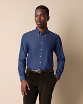 Brooks Brothers Camisa de Twill de Mezclilla de Corte Slim con Cuello Button-Down Azul