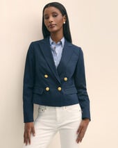 Brooks Brothers Cropped Double-Breasted Faille Blazer Navy