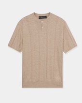 Brooks Brothers Flat Rib Cotton-Linen Henley T-Shirt Taupe