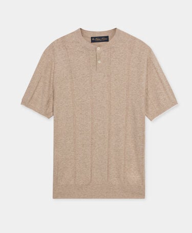 Brooks Brothers Flat Rib Cotton-Linen Henley T-Shirt Taupe