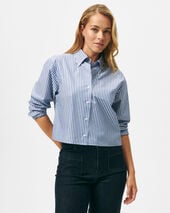 Brooks Brothers Cropped Striped Cotton Poplin Shirt Blue