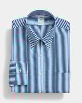 Brooks Brothers Regular Fit Cotton Shirt with Button Down Collar Blue