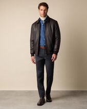 Brooks Brothers Leather Bomber Jacket Dark Brown