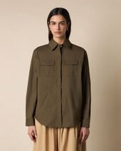 Brooks Brothers Boxy Stretch Cotton Pocket Shirt Military