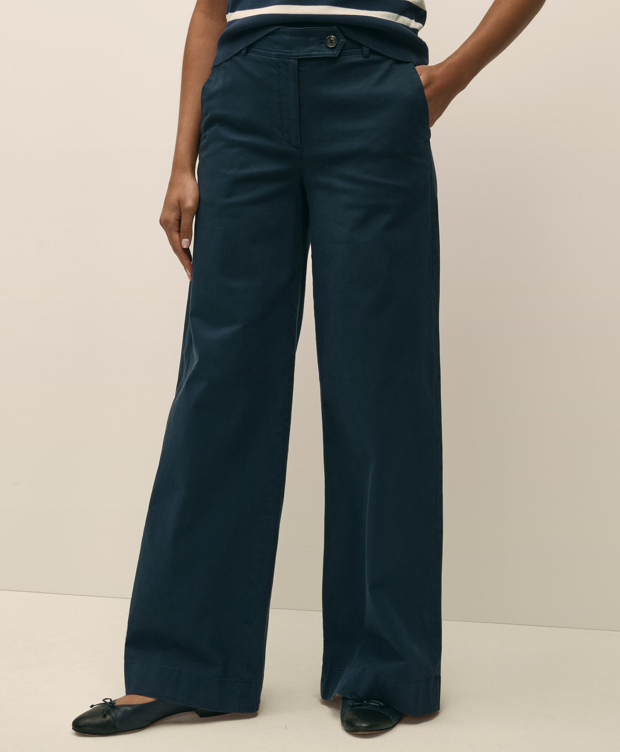Wide Leg Cotton Twill Pant