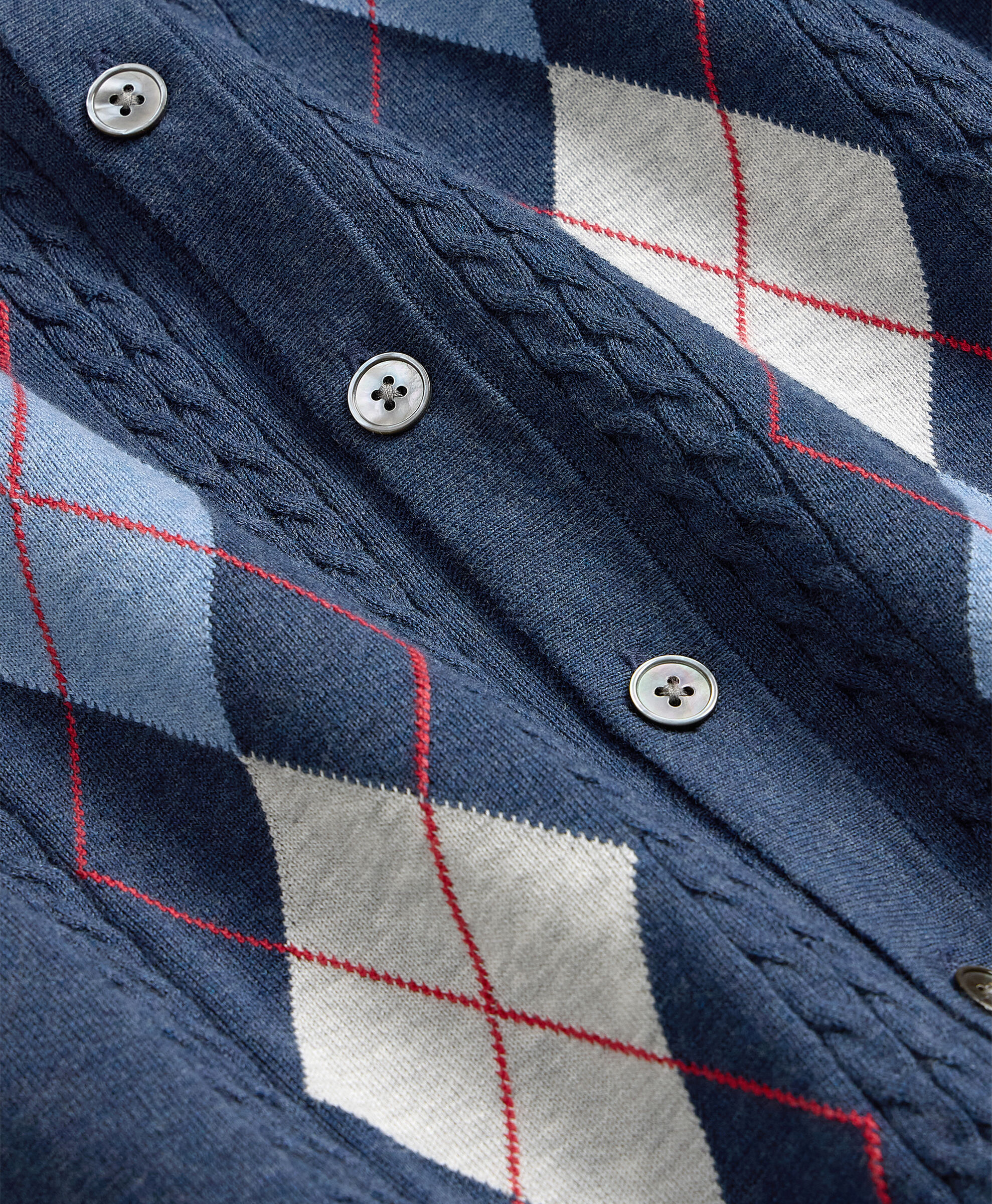 Jersey Intarsia Argyle Polo Cardigan