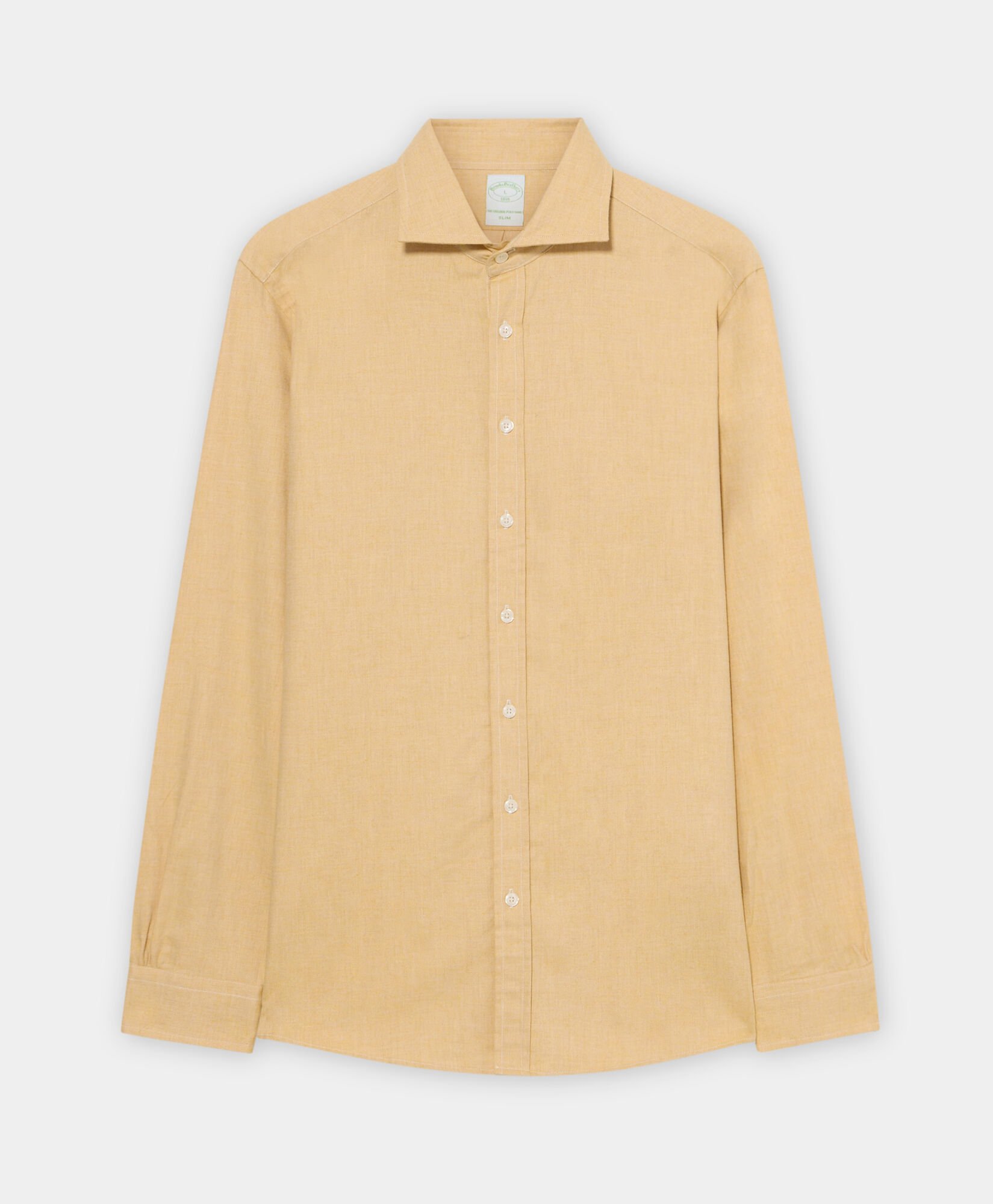 Slim Fit Melange Cotton Flannel Shirt with Spread Collar