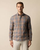 Brooks Brothers Slim Fit Non-Iron Plaid Stretch Twill Shirt with Button Down Collar Incense