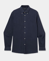 Brooks Brothers Slim Fit Linen Shirt with Button Down Collar Navy