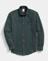 Brooks Brothers Slim Fit Non-Iron Plaid Stretch Twill Shirt with Button Down Collar Green