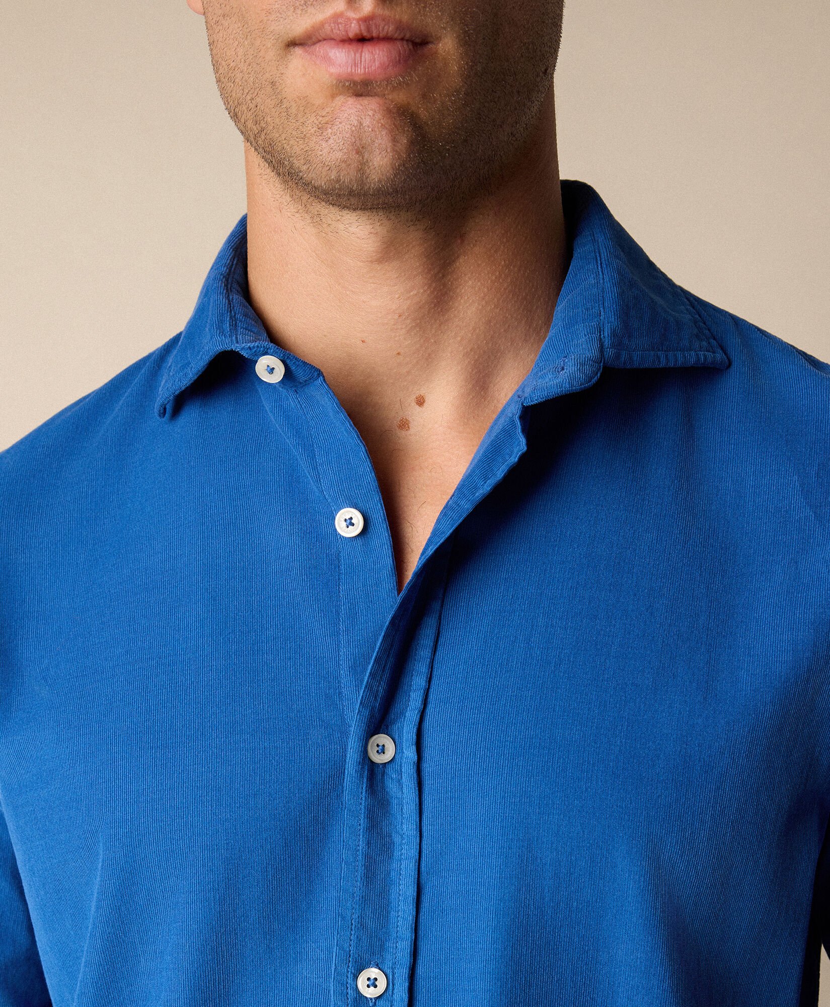 Slim Fit Cotton Corduroy Shirt with Spread Collar