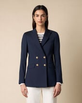 Brooks Brothers Double Breasted Wool Blend Blazer with Gold Buttons Navy