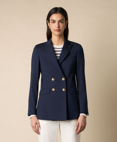 Brooks Brothers Blazer croisé en mélange de Laine avec boutons dorés Bleu Marine