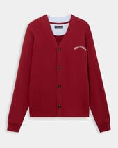 Brooks Brothers V-Neck Cotton Cardigan with Logo Print Burgundy