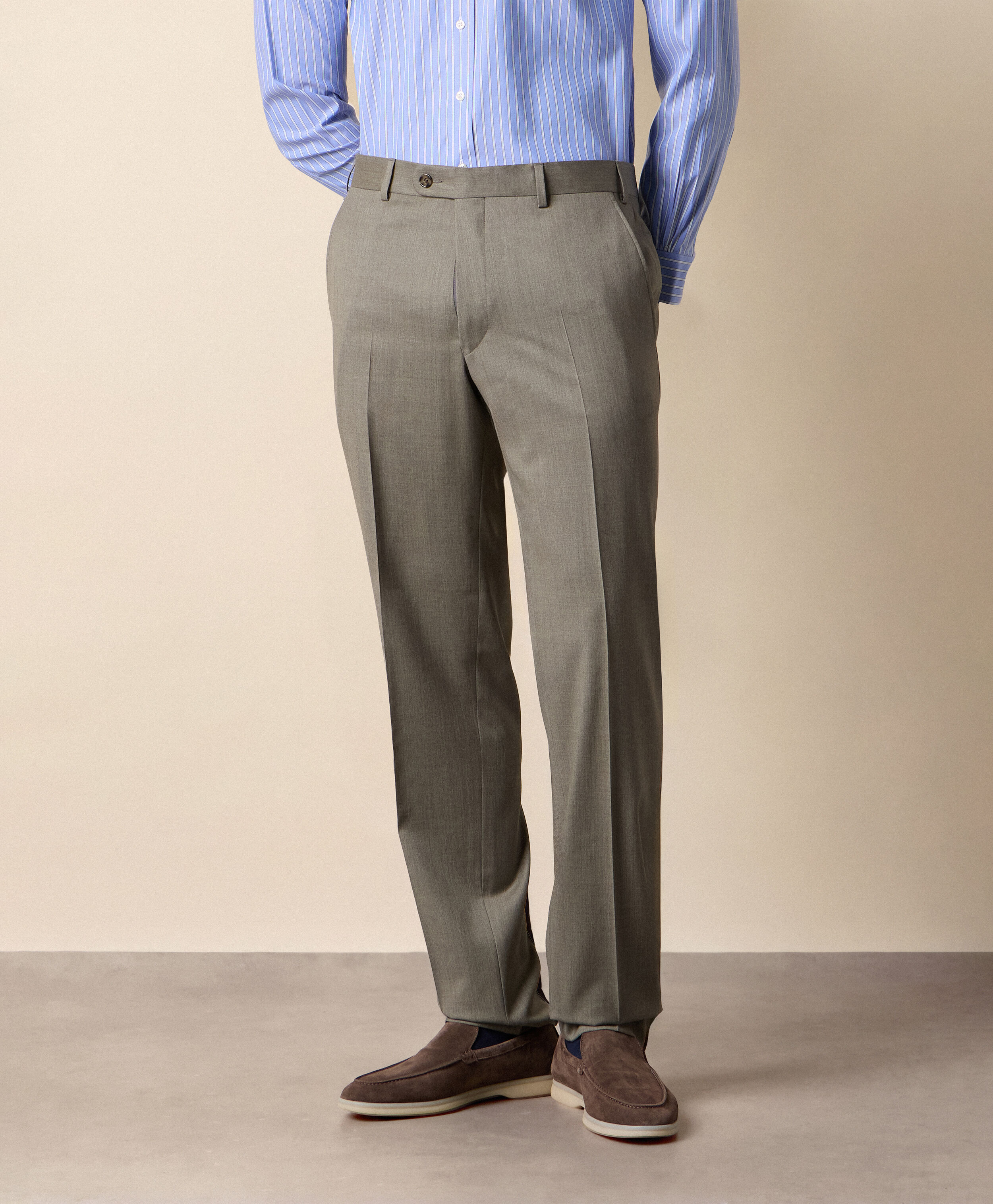 Flat Front Performance Twill Virgin Wool Trousers