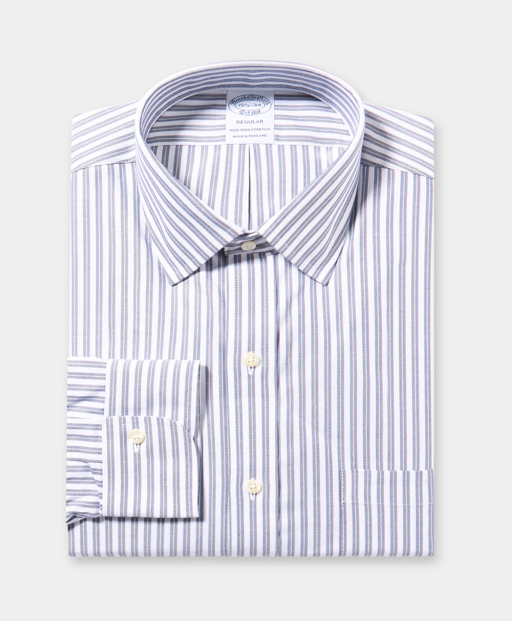 Regular Fit Non-Iron Striped Supima Cotton Shirt with Ainsley Collar