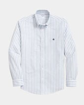 Brooks Brothers Slim Fit Non-Iron Striped Stretch Oxford Shirt with Button Down Collar Blue