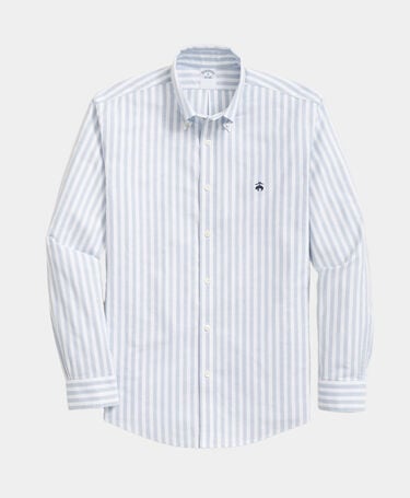 Brooks Brothers Slim Fit Non-Iron Striped Stretch Oxford Shirt with Button Down Collar Blue