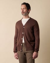 Brooks Brothers Cardigan en Coton-Lin avec Col en V Rouille
