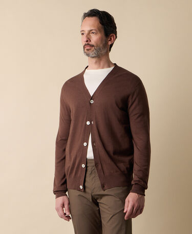 Brooks Brothers Cardigan in Cotone-Lino con Scollo a V Ruggine