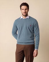 Brooks Brothers Rundhalspullover aus Lammwolle mit Logo Petrol