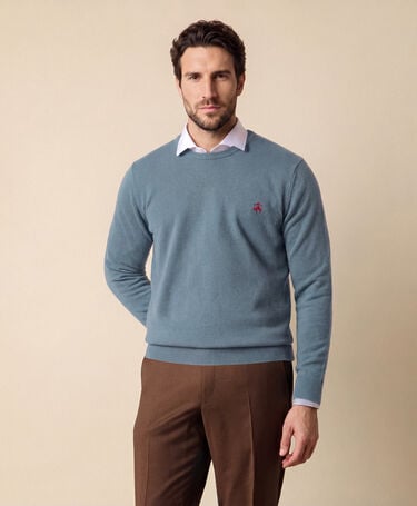 Brooks Brothers Rundhalspullover aus Lammwolle mit Logo Petrol