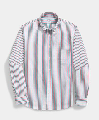 Brooks Brothers Chemise Friday à Rayures avec Col Button Down Vert et Rouge
