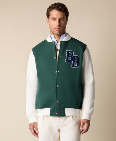 Brooks Brothers Terry Logo Cotton Varsity Jacket Green