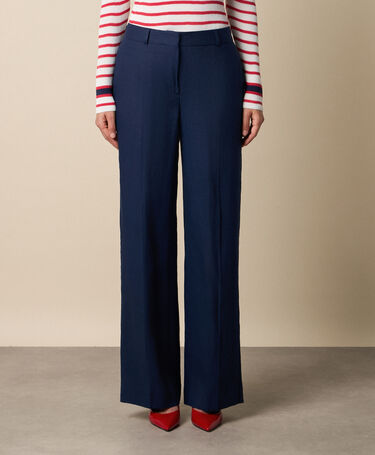 Brooks Brothers Pantalones Sartoriales Wide Leg en Lino Azul Marino