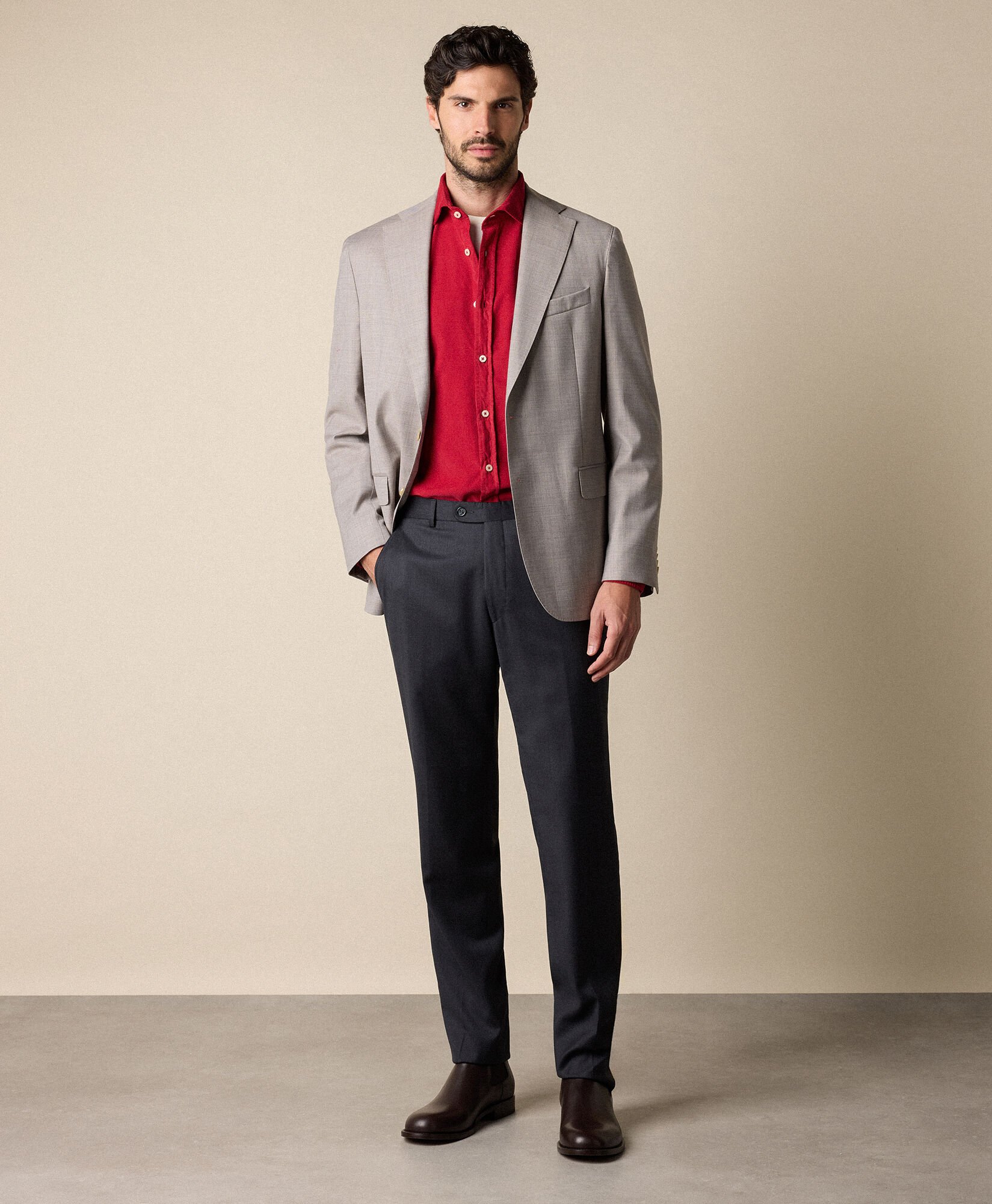 Slim Fit Cotton Corduroy Shirt with Spread Collar