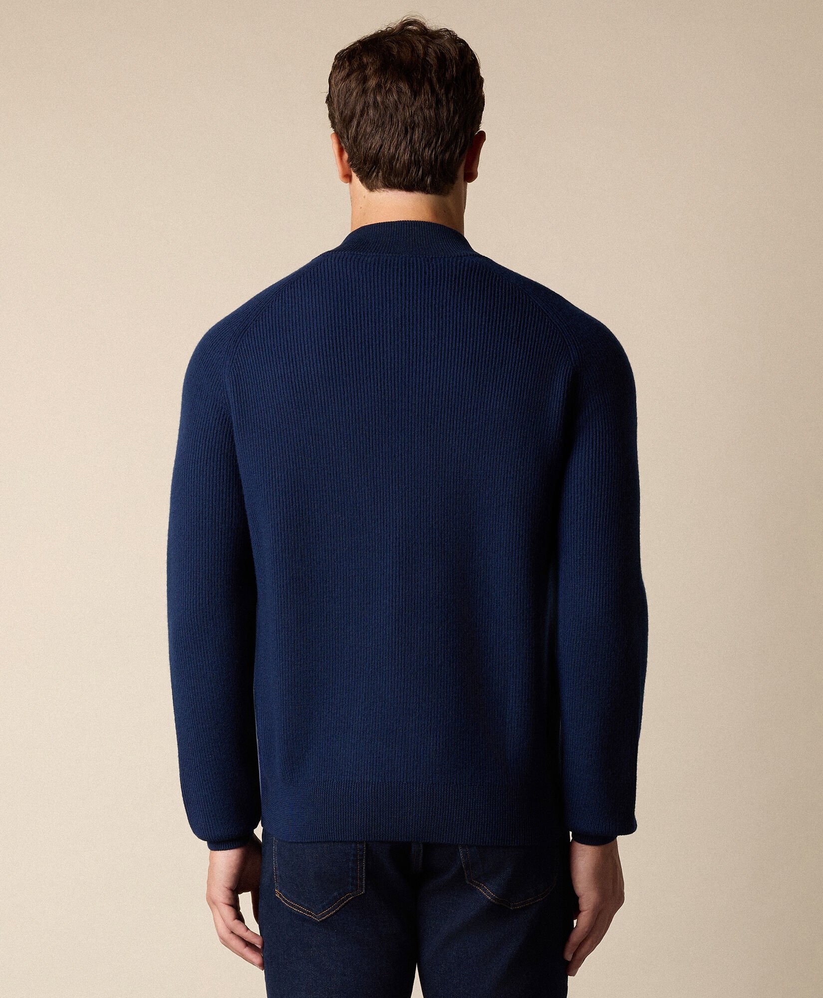 Pull à Fermeture Éclair Complète en Laine Mérinos