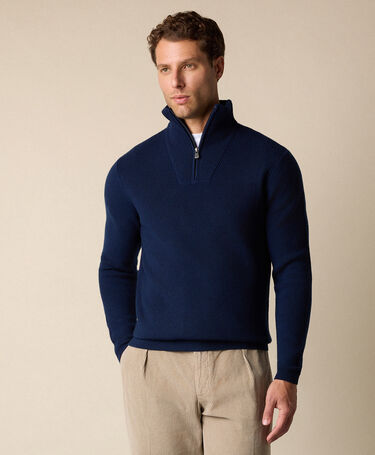 Brooks Brothers Half Zip Merino Wool Sweater Navy
