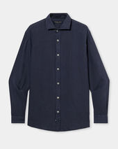 Brooks Brothers Slim Fit Linen Shirt with Spread Collar Navy