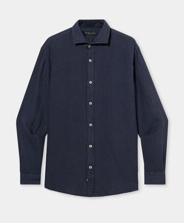 Brooks Brothers Slim Fit Linen Shirt with Spread Collar Navy