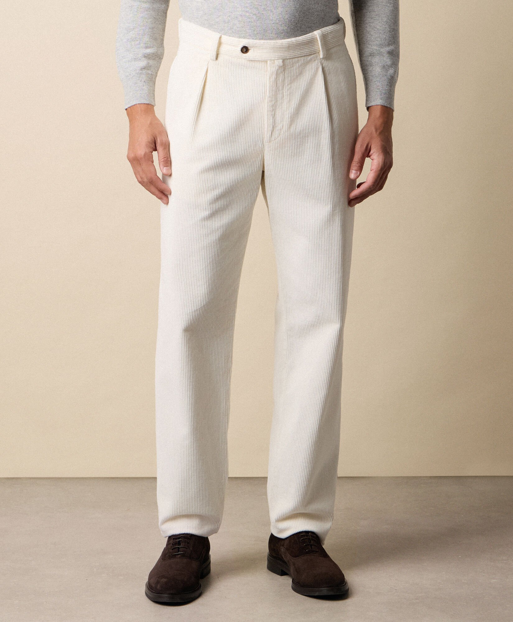 One-Pleat Cotton Corduroy Chino