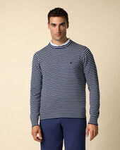 Brooks Brothers Maglia de Cuello Redondo a Rayas en Algodón-Seda-Lino Azul