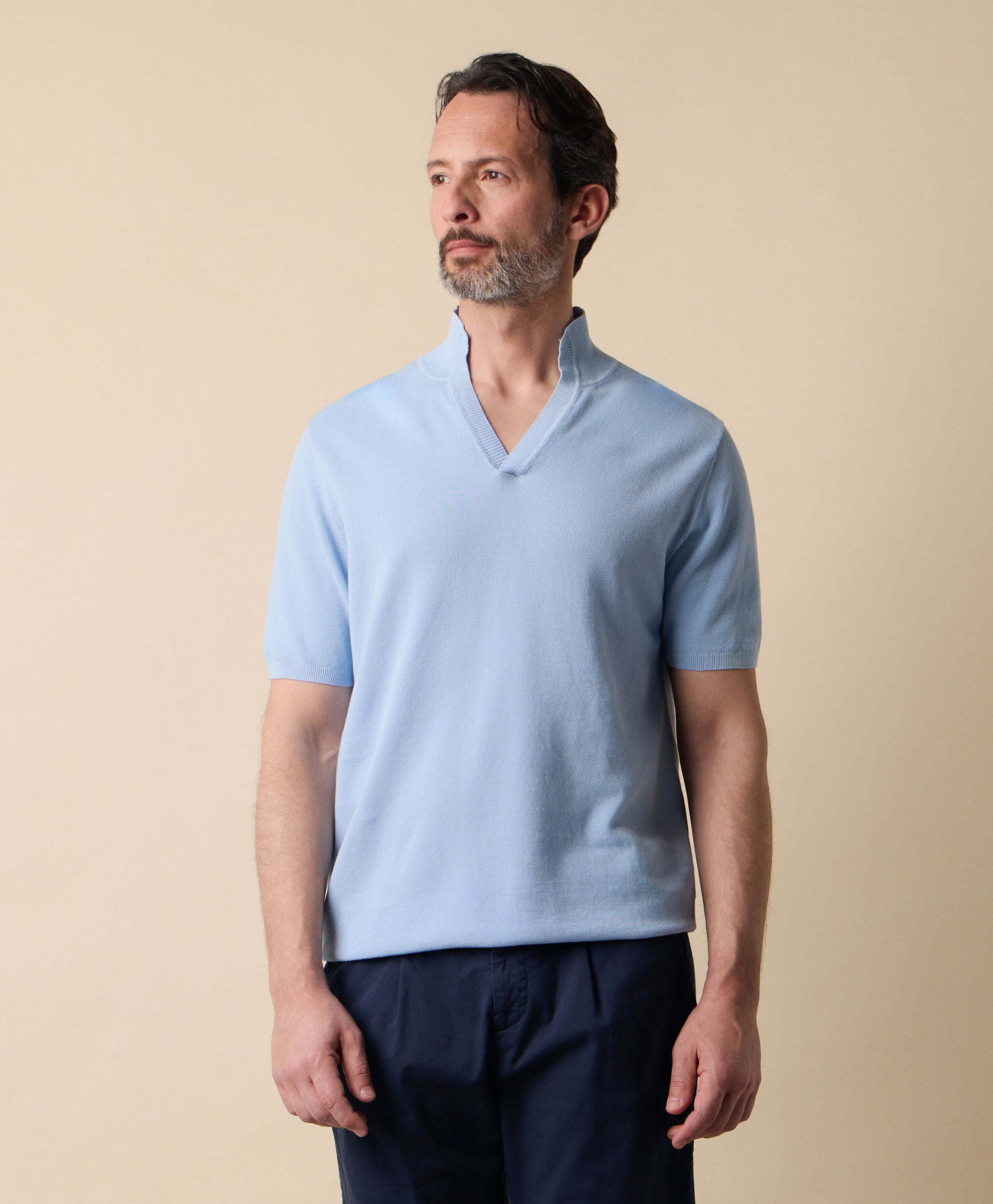 Open Collar Piqué Knit Polo in Blue for Men | Brooks Brothers® EU